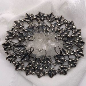 Mary Gage Sterling leaf  carved stone brooch